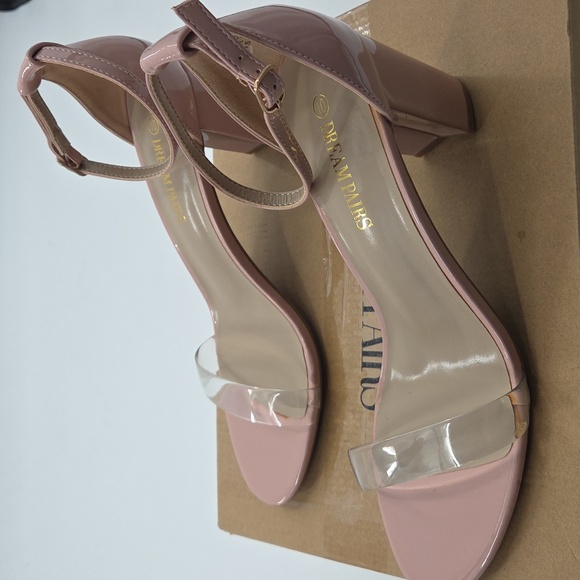 Pink Ankle Strap Block Heels With Clear Toe Strap Size 10 - Picture 13 of 16